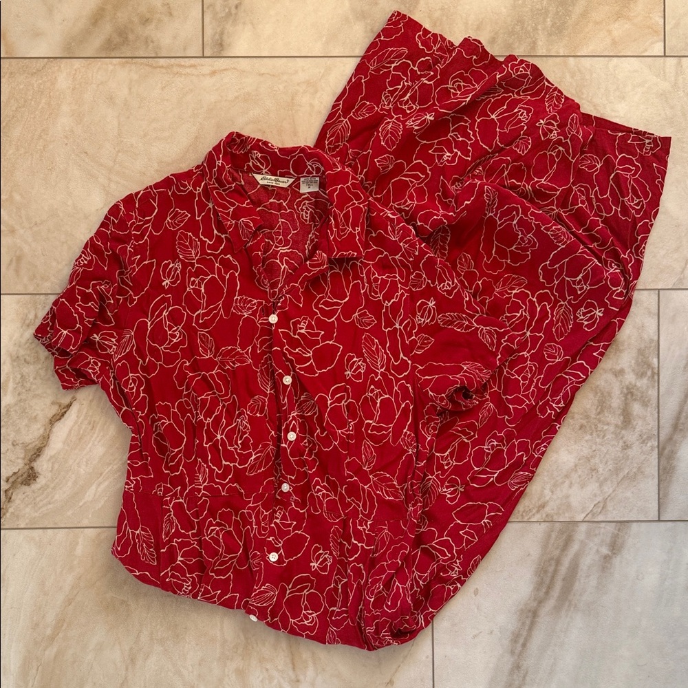 Eddie Bauer Red Floral Dress with Pockets